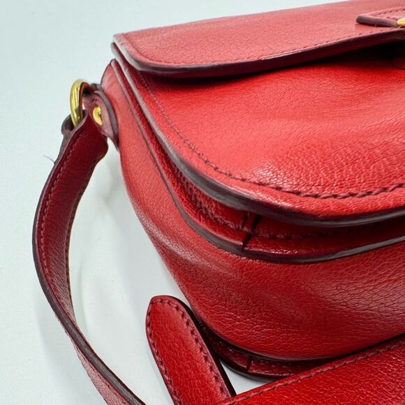 Auth Miu Miu Top Handle Red Leather 2way Crossbody Madras Handbag Preloved Purse - Picture 7 of 16